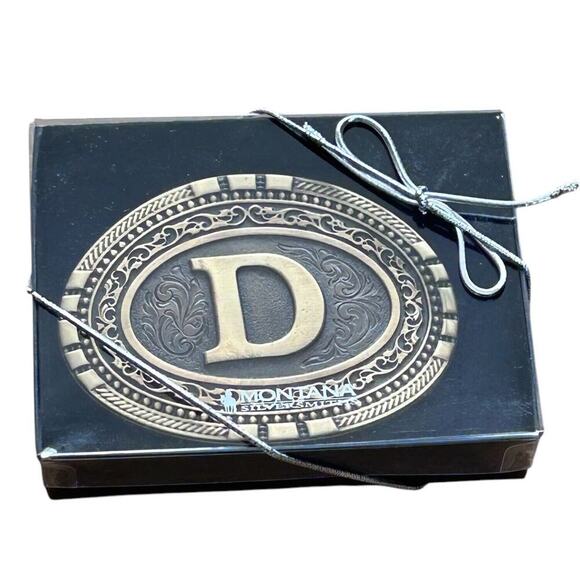 Oval Brass Cast Filigree Initial D Belt Buckle Rope Border Montana Silversmiths - Picture 1 of 1